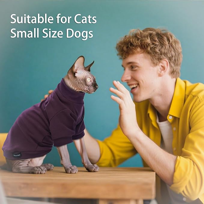 Sphynx Cat Sweater Hairless Cat Clothes Sweater Shirt Soft Warm Long Sleeves Pullover Pet Clothes Pajamas Dog Cloth for Small Dogs Jumpsuit Pet Sweaters (Dark Purple, XL)