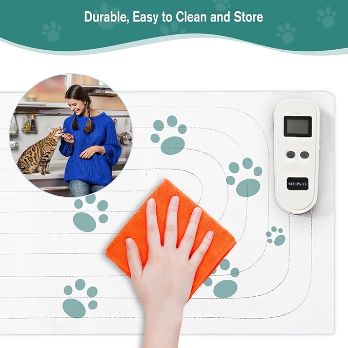 SEERWAY 2 Rechargeable Pet Shock Mats Same Size, Cat Repellent Pad, Cat Deterrent Mat, Electric Training Mat Keeps Dogs and Cats Off Sofa, Couch, Bed and Countertop (22"x14")
