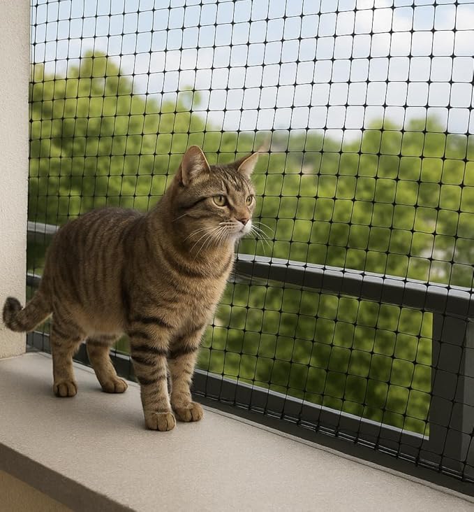 JUNFLYING Cat Netting Balcony 10x20 FT, Wire-Free Pet Protection Mesh for Fall Prevention, Heavy-Duty Catio Screen Barrier for Apartment, Window, Staircase, Terrace and Patio