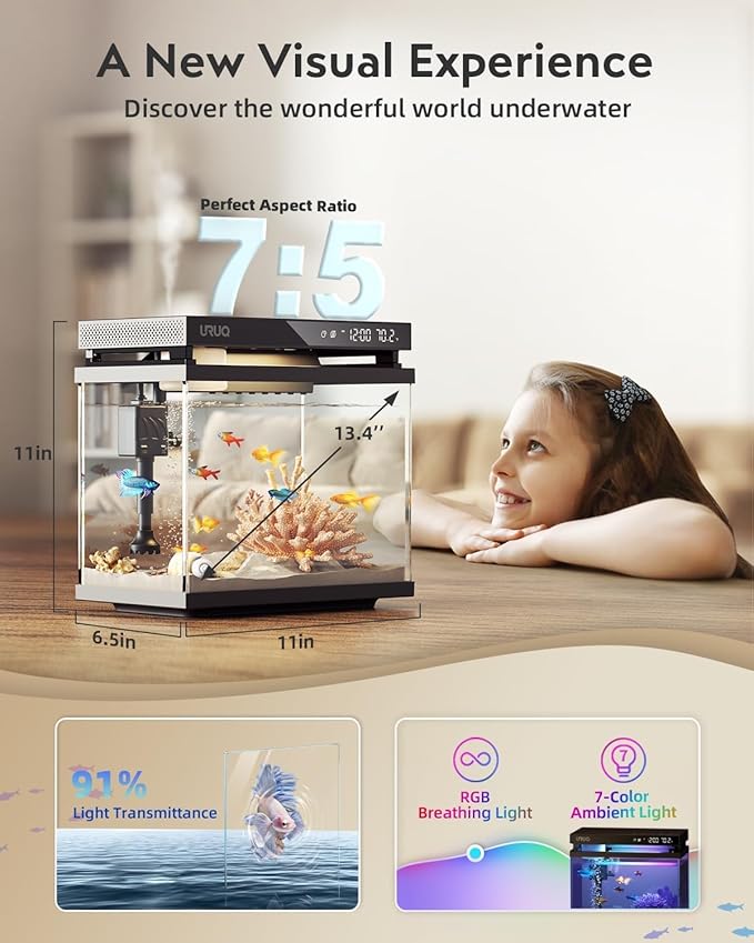 2 Gal Fish Tank Betta Aquarium Kit Aroma Black & 50W Aquarium Heater