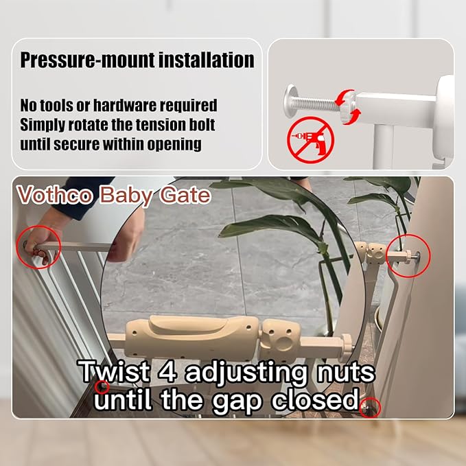 Extra Wide Baby Gate 48-53 Inch, Tension Mounted No Drilling, Pressure Mounted Indoor Safety Gate for Stairs & Doorways - Metal Design for Kids and Pets, White