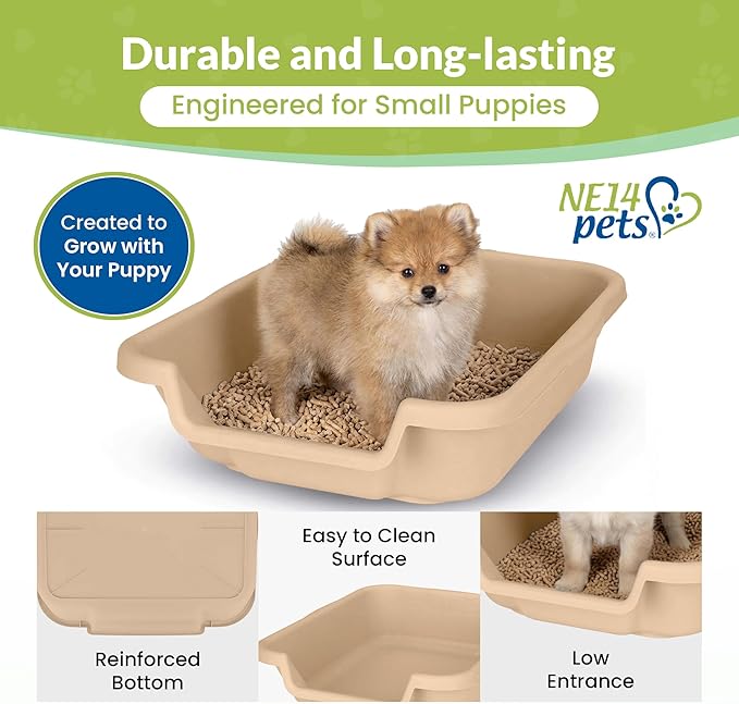 Dog Litter Box, Beach Sand Color, Small Size, Durable & Pet Safe Puppy Litter Box, Indoor Open Top Entry Dog Litter Pan, Comfortable for Dogs, Great for Small Dogs up to 6 lbs
