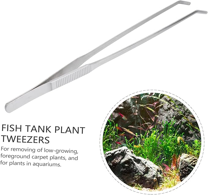 DOITOOL Curved Tip Stainless Steel Tweezers for Aquarium Plants Aquatic Plant Tongs for Fish Tank Maintenance and Trimming Ergonomic Design Resistant Coating