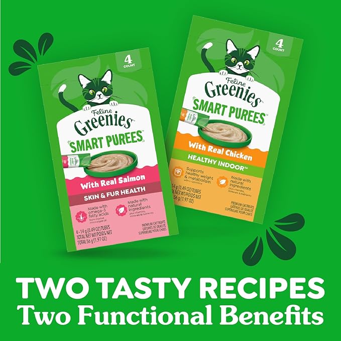 Greenies Feline Smart Purees Healthy Indoor Lickable Cat Treats with Real Chicken, 0.49 oz. Tubes, 20 Count
