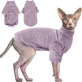 Idepet Sphynx Hairless Cats Sweater Shirt Kitten Soft Puppy Clothes Pullover Cute Cat Pajamas Jumpsuit Cotton Apparel Pet Winter Turtleneck for Cats and Teacup Chihuahua Small Dogs(Purple,XXL)
