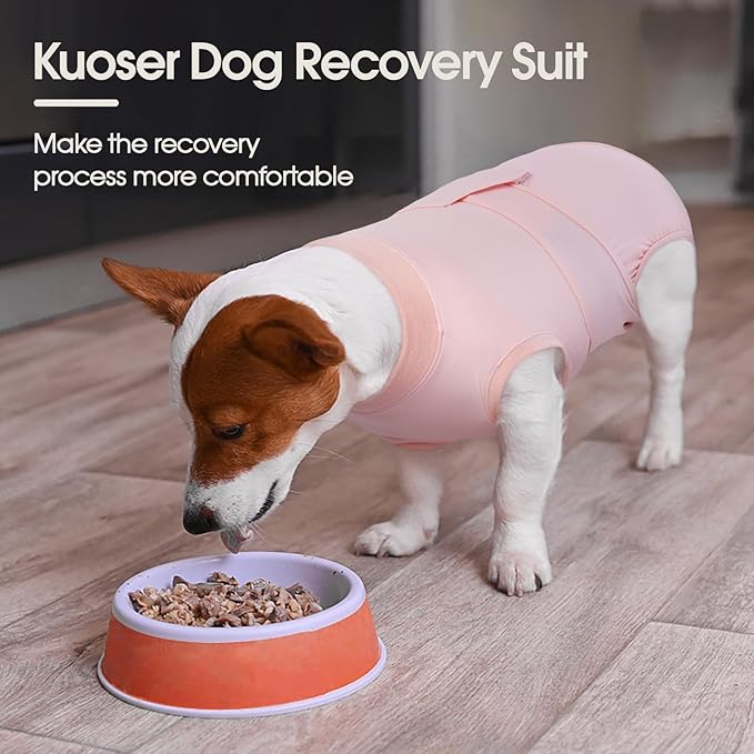 Kuoser Dog Recovery Suit for Dogs After Surgery, Soft Dog Surgical Onesie for Female Male Dogs Spay Neuter, Anti-Licking Pet Bodysuit for Abdominal Wounds, Skin Disease, E-Collar Alternative, Pink S