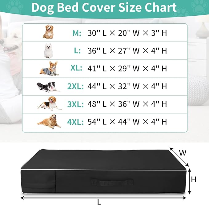 COSHNIBI Dog Bed Covers Replacement Washable,Waterproof Dog Bed Cover with Zip and Carry Handle for Dog/Cat 44''Lx32''Wx4''H-Black