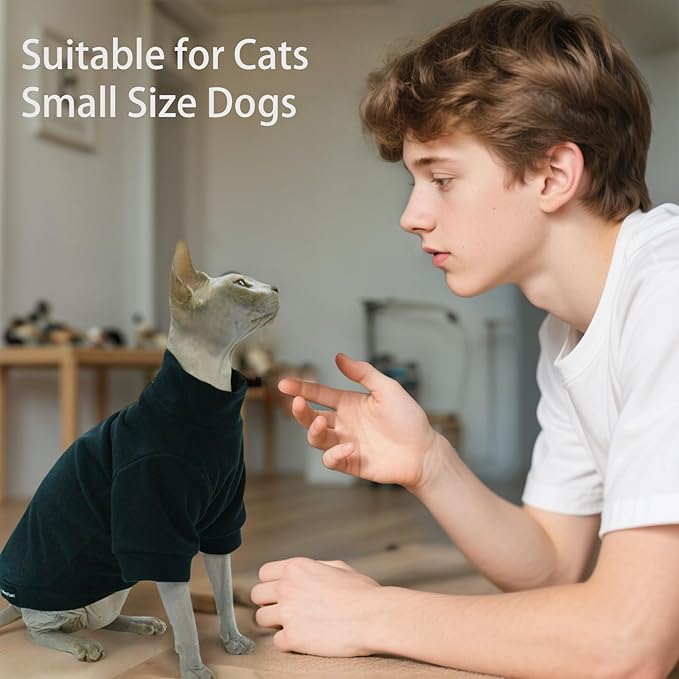 Sphynx Cat Clothes Hairless Cat Sweater Shirt Soft Warm Long Sleeves Pullover Pet Clothes Pajamas Dog Cloth for Small Dogs Kitten Clothes Pet Sweaters (Black, S)