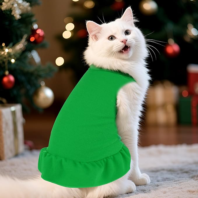 Dog Dresses Cat Skirt Solid Color Dog Clothes Summer Sleeveless Puppy Girl Clothes for Small Pet Dogs Cats (Dark Green, Large)