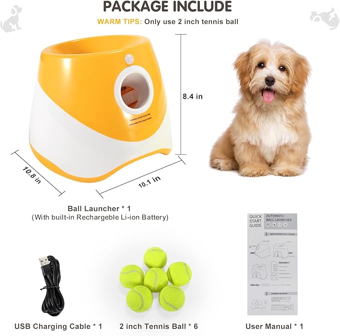Automatic Ball Launcher Dogs: Interactive Fetch & Training Tool, Smart Mini Tennis Ball Thrower with 3-Setting Distance Control, Ultimate Self-Play Fetch Machine: Independent Fun & Exercise, Orange