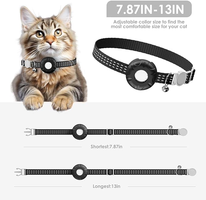 Cat Tracker, GPS Tracker Compatible with Apple Find My App(Only iOS), Waterproof Cat Tracker Collar with Safety Elastic Buckle, No Monthly Fee Pet Tracker, Works with Any Collar (Black)