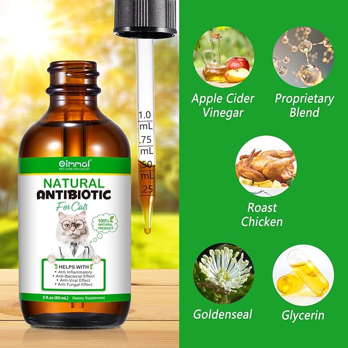 Antibiotics for Cats, Natural Antibiotic Pet Supplements Supports Immune & Cats Allergy Relief, Cat Multivitamin UTI Drops for All Ages & Breeds of Cat, Chicken Flavour - 2 Fl Oz / 1 Pack