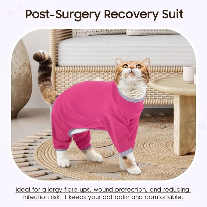 DENTRUN Cat Clothes for Hair Control with Hair Sticky Fabric - Soft Recovery Suit & Breathable Lint-Resistant Cat Sweater for Cats Only, Kitten Onesie Pajamas, XXL, Bright Pink