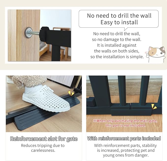 Lumizone Extra Tall Cat Gate 61.02" High Pressure Mounted Extra Wide 2025 New (17 Sizes) 1.37" Gap No Drilling Auto-Close One-Handed Operation Tall Pet Gate for Dogs(Black, 61.02" H x 29.92"-59.44" W)