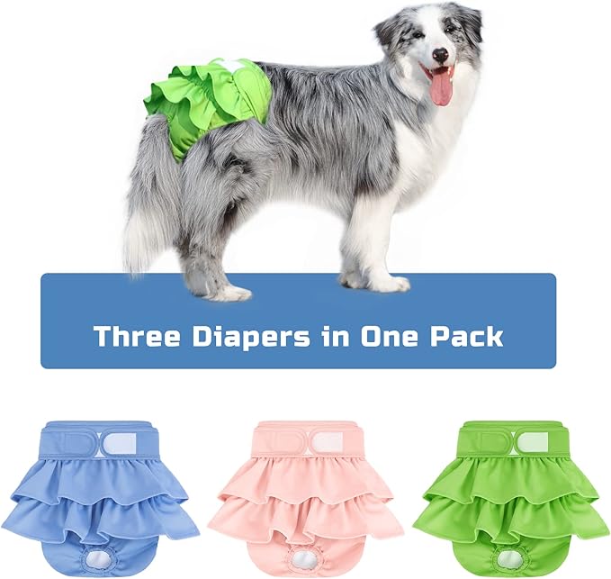 Reusable Dog Diapers Female 3 Pack Washable Highly Absorbent Doggie Diapers, Flexible Doggy Diapers Female, Leak-Proof Puppy Diapers for Dog Period Heat Incontinence Potty Training, L