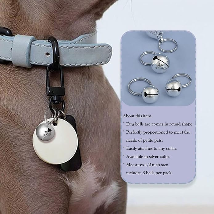 SKYPIA 3 Pack Pet Bells for Dog Cat Collar Charm Pet Pendant Accessories Stainless Steel Anti-Lost Training Bells for Collars Pet Pendant Accessories 1/2-Inch Silver