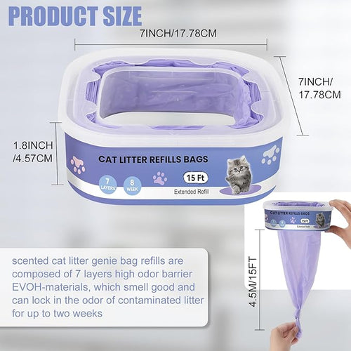 10 Pack Cat Litter Refill Bags Compatible with Your Litter Refill Cartridge,Enhanced Odor Control，Purple