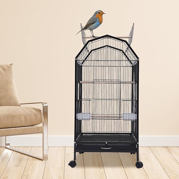 Extra Large Bird Cage, 18.11 * 39.9" Metal Pet Bird Flight Cage Parakeet Bird Cage with Stand Pet House for Conure Canary Parekette Macaw Finch Cockatoo Budgie Cockatiels Parrot, Black