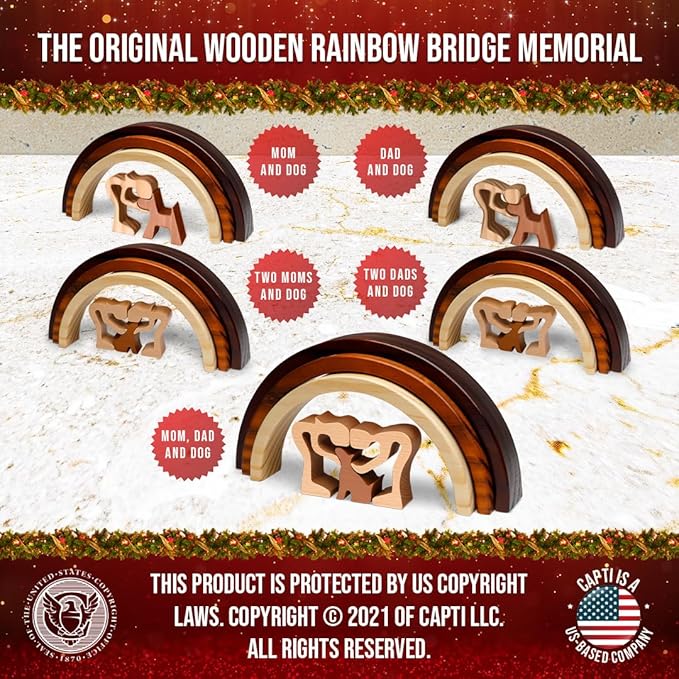 Capti Rainbow Bridge Dog Memorial Gifts, Cat Memorial Gifts - I'll Meet You at The Rainbow Bridge - Pet Loss Gifts, Bereavement, Sympathy Keepsake Dog Mom, Dog Dad for Loss of Pet (Dog and Two Moms)