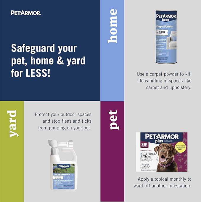 PetArmor Plus Flea & Tick Prevention for Dogs 23-44 lbs (3 Doses) + PetArmor Home Carpet Spray and Yard Spray for Fleas & Ticks, Total Flea & Tick Prevention