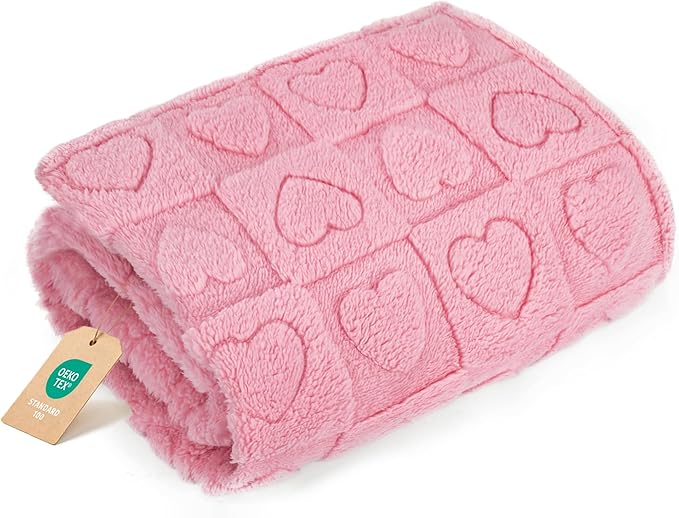 gogobunny Calming Plush Dog Cat Blanket 300GSM Coral Fleece, Ultra-Soft Machine Washable Pet Bedding for Small Medium Dogs Cats Puppies Kittens (Pink, 25x35)