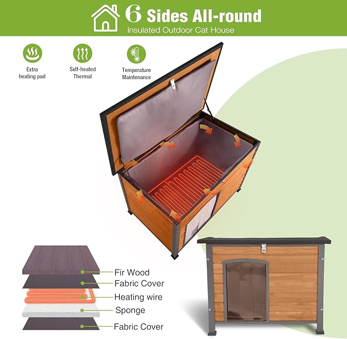 GUTINNEEN Large Outdoor Dog House Heated Dog House for Outside Insulated Weatherproof Dog Shelter with Heated Pad, Insulated All-Round Thermal Liner, Chew-Proof Metal Frame for Large Breed
