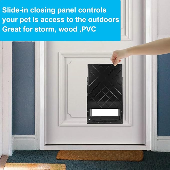 CEESC Large Dog Door with Soft Transparent Magnetic Flap and Snap-in Closing Panel, Premium PVC Plastic Pet Door for Large Dogs(XL,Black)