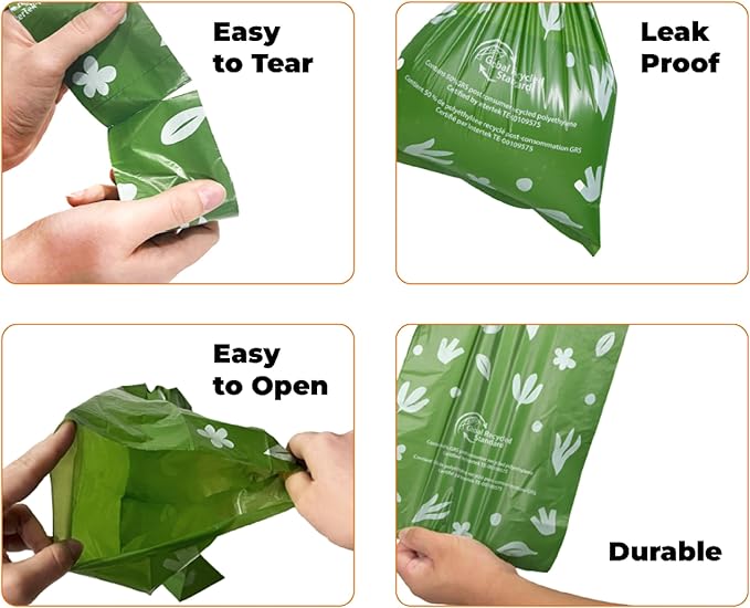 Best Pet Supplies Poop Bags for Dogs, 50% Post-Consumer Recycled Content dog waste bags on rolls, fits all poop bag holders for leashes - 150 Count, Green, Unscented