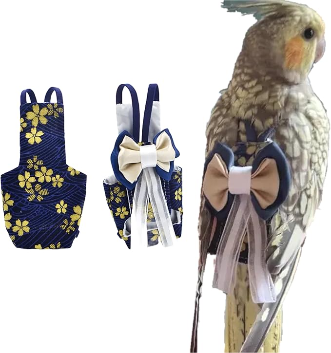 Bird Diapers, Monk Parakeet, Cockatiel Flight Suits, Reusable Bird Training Nappy Suit Liners (L, Navy)