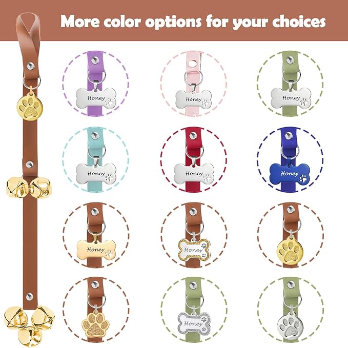Leather Dog Bells, Puppy Potty Training Bell Dog Doorbell Potty Train Dog Bell for Potty Training Door Bells for Dogs to Ring to Go Outside Jingle Bells (Leather Brown, Round Paw 1 PCS)