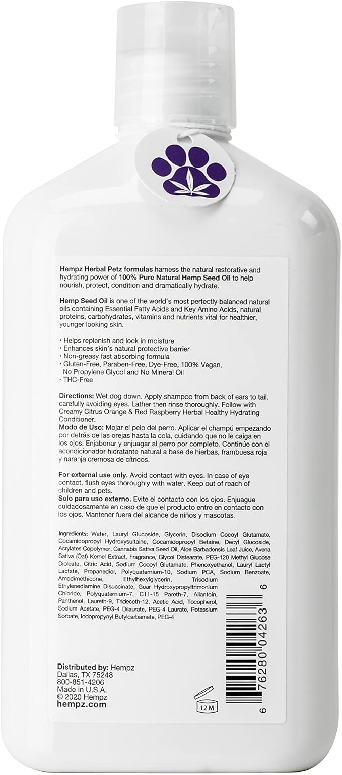 Hempz Petz, Dog Shampoo, Sweet Pineapple & Honey Melon Herbal Sensitive Shampoo, Soothing Oatmeal Complex,17 oz.