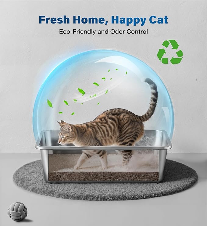 Stainless Steel Metal Litter Box, Extra Large Cat Litter Box with High Sides, Odor-Free, Non-Stick, Easy to Clean, 23.4"×15.6"×7.8", Ideal for Large Cats & Multi-Cat Households, Litter Tray