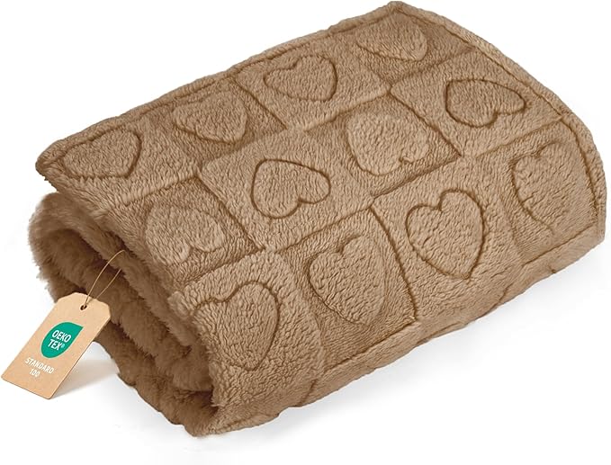 gogobunny Calming Plush Dog Cat Blanket 300GSM Coral Fleece, Ultra-Soft Machine Washable Pet Bedding for Small Medium Dogs Cats Puppies Kittens (Brown, 60x80)