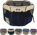 EliteField 2-Door Soft Pet Playpen (2 Year Warranty), Exercise Pen, Multiple Sizes and Colors Available for Dogs, Cats and Other Pets (62" x 62" x 30"H, Beige+Navy Blue)