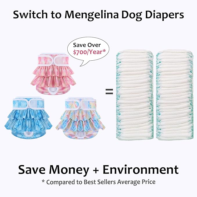 Washable Dog Diapers Female 3 Pack Reusable Premium Highly Absorbent Doggie Diaper, Flexible Puppy Diaper, Durable Leak-Proof Dog Diapers for Period Heat Incontinence Potty Training, S