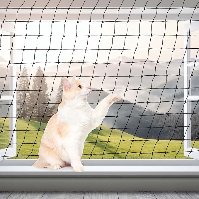 Steel Cat Netting Balcony, 10ft x 20ft Steel Reinforced Cat Wire for Balcony, High Strength Safety Pet Netting for Catio, Proof Screen for Pets, Strong Catio Protection Barrier Mesh Fence