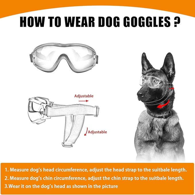Dog Sunglasses Pet Goggles for Medium Large UV Protection Wind Protection Dust Protection Adjustable Strap Dog Glasses Suitable for Snow Beach Motorcycle (Pink Frame Transparent)