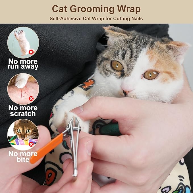 35.5" Extra Large Cat Grooming Wrap – Anti-Escape Cat Wrap for Cutting Nails, Brushing & Medication – Soft, Comfortable, Reusable, Self-Adhering, Holds Cats Up to 22lbs (Soccer Time)