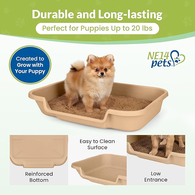 Dog Litter Box, Beach Sand Color, Large Size, Durable & Pet Safe Puppy Litter Box, Indoor Open Top Entry Dog Litter Pan, Comfortable for Dogs, Great for Dogs up to 20 lbs