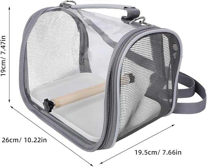 POPETPOP Portable Travel Cage and Bird Carrier for Small Birds, Lightweight Grey Pet Transport Cage with Perch for Parakeet and Budgie Outdoor Use