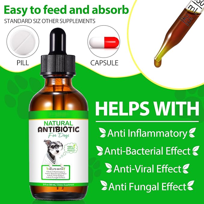 Antibiotics for Dogs, Natural Antibiotics for Dogs, Dog Multivitamin for Pets, Dog Supplies Antibiotics, Dog Allergy and Itch Relief - 60ML