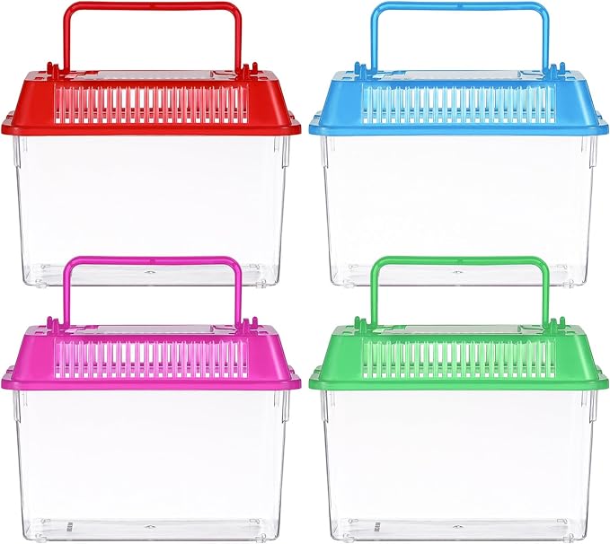 Angoily 4pcs Portable Turtle Tank 5. 9x4. 3x3. 7 Inch Plastic Handheld Fish Tanks Reptile Habitat Small Pet Aquarium with Handle for Travel and Home Use