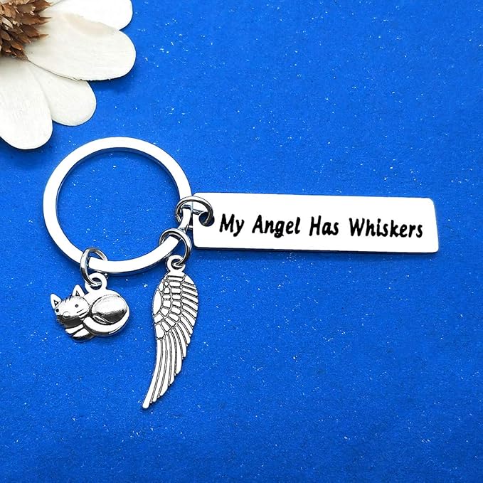 Dabihu Pet Memorial Gift Loss of Cat Keychain Sympathy Jewelry Has Whiskers Keyring In Memory of Cats Pet Sympathy Gift for Cat Lover Family Friends Remembrance Gifts
