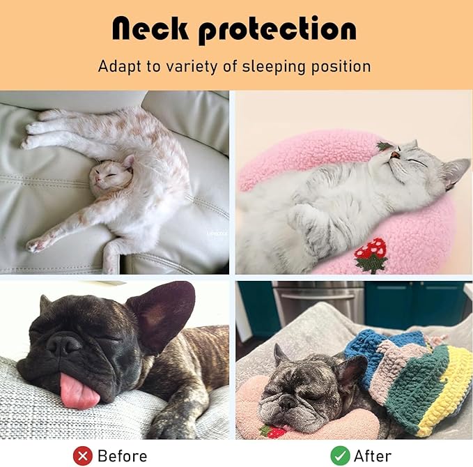 U-Shaped Calming Pillow for Cats and Dogs - Super Soft Plush Fabric, Cozy Headrest, Neck Support for Deep Sleep, Kitten Headrest, Pet Bed (Yellow)