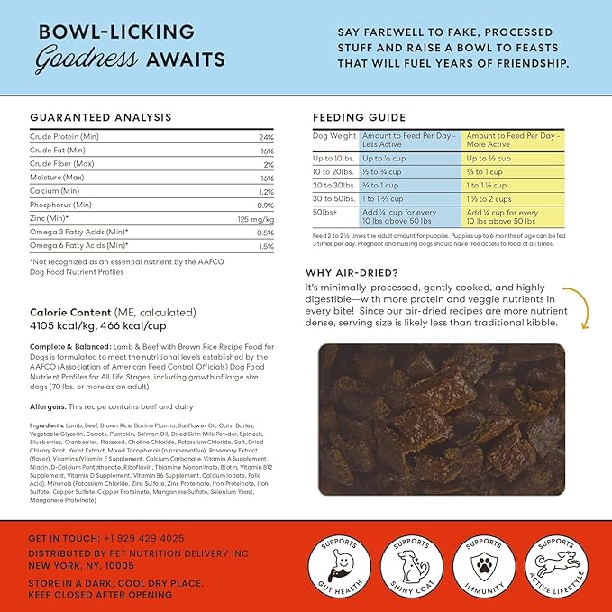 The Pets Table Lamb & Beef with Brown Rice Air Dried Dog Food, 3 lbs / 48 oz Bag