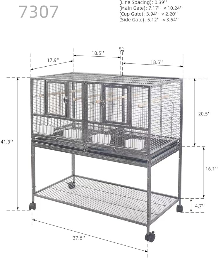 1F/2F/3F Stackable Center Divided Breeder Breeding Bird Flight Double Rolling Cage for Aviaries Canaries Cockatiels Lovebirds Finches Budgies Small Parrots. (White Vein, 1F)