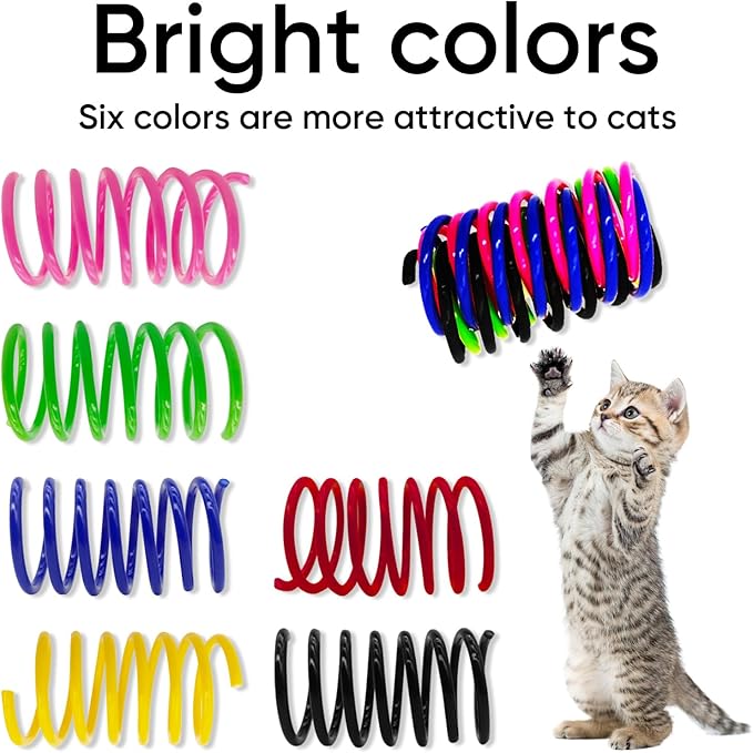 AGYM 6Colors Plastic Spring Cat Toys, 90 Pack Spiral Springs for Indoor Cats to Swat, Bite, Hunt, Interactive Toys for Cats and Kittens
