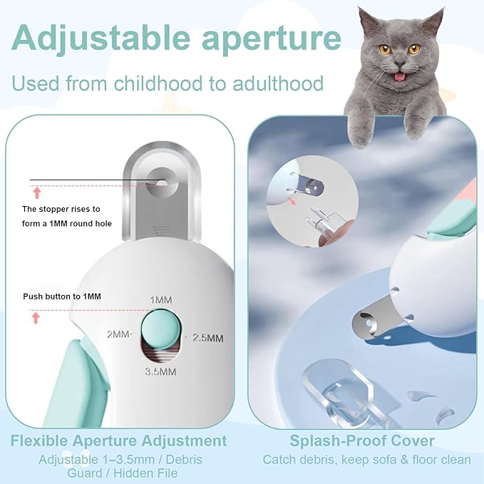 Wanheart Cat Nail Clippers with Debris Catcher & Hidden File, Adjustable Safety Guard Claw Trimmer for Indoor Cats & Kittens, Pet Grooming Tool (Blue)