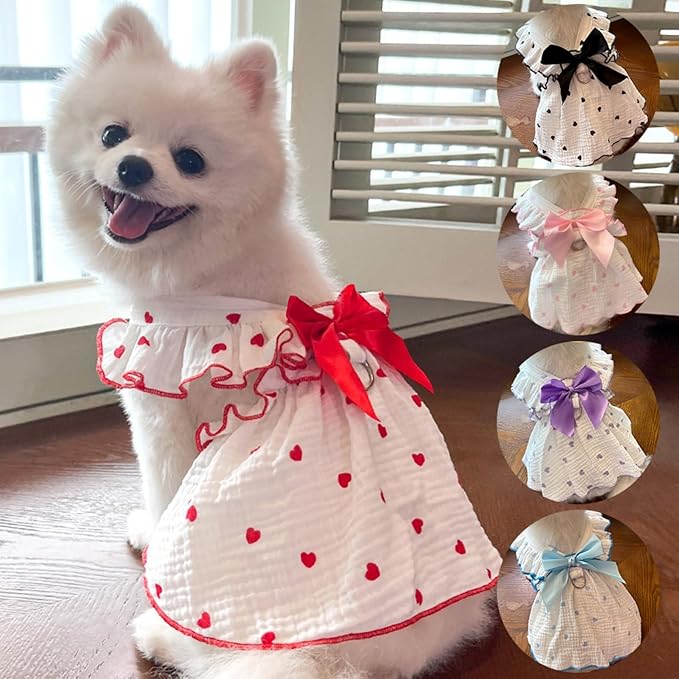 TAPBULL Dog Dresses, Fashionable Pet Dog Clothes with Heart Design, Cute Cat Birthday Dress Outfit (Pink/Red/Blue/Purple/Black 5-Pack), Large