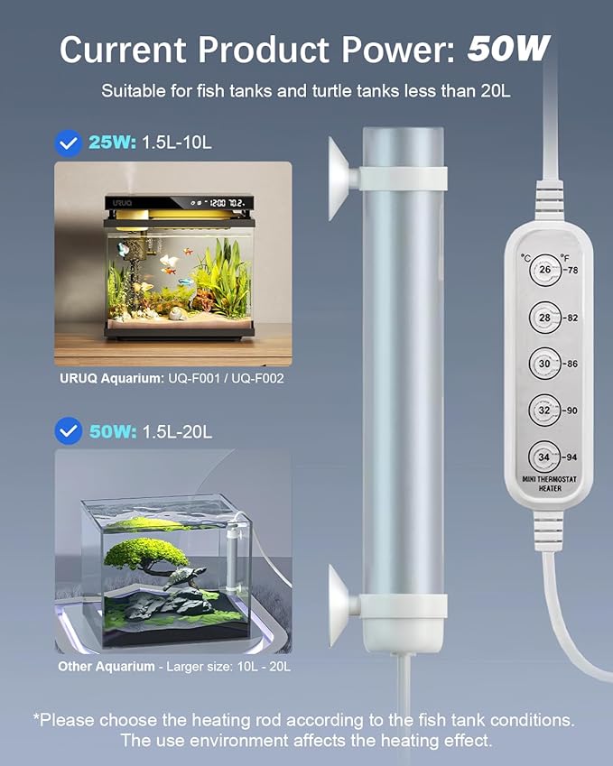 2 Gal Fish Tank Betta Aquarium Kit Black & 50W Aquarium Heater